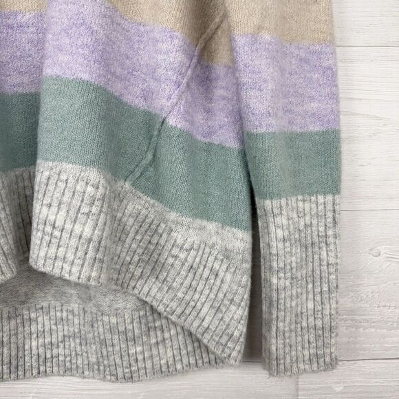Gap Brushed Turtleneck Sweater Women L Striped Green Purple Relaxed Preppy Cozy - Picture 5 of 15